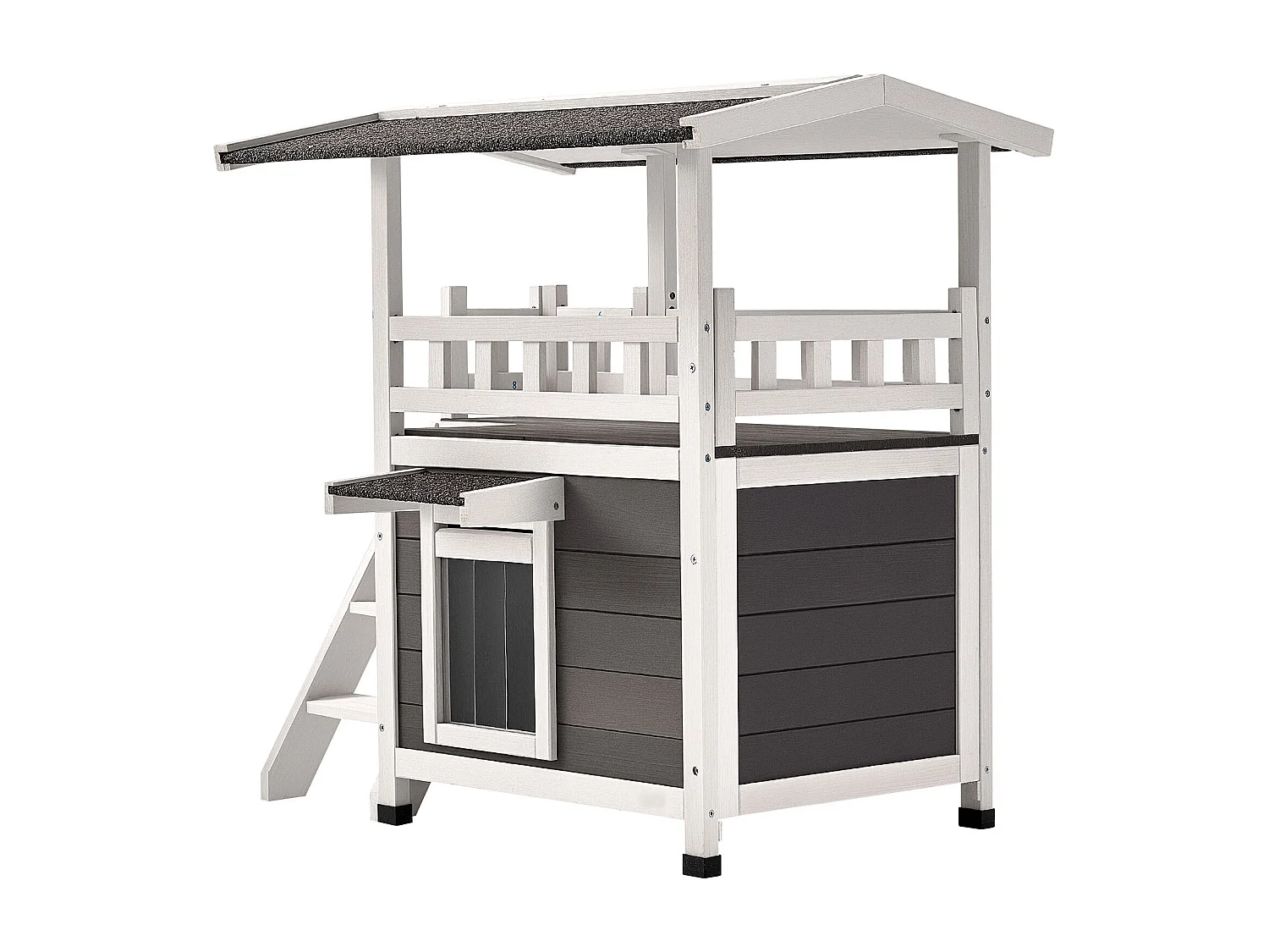 Verhoogd Kattenhuis SucceBuy, 76,2 x 56,3 x 77,4 cm, Buiten Kattenhuis 2 Verdiepingen, Houten Schuilplaats met Trappen, Ruimte Kamer, Asfaltdak