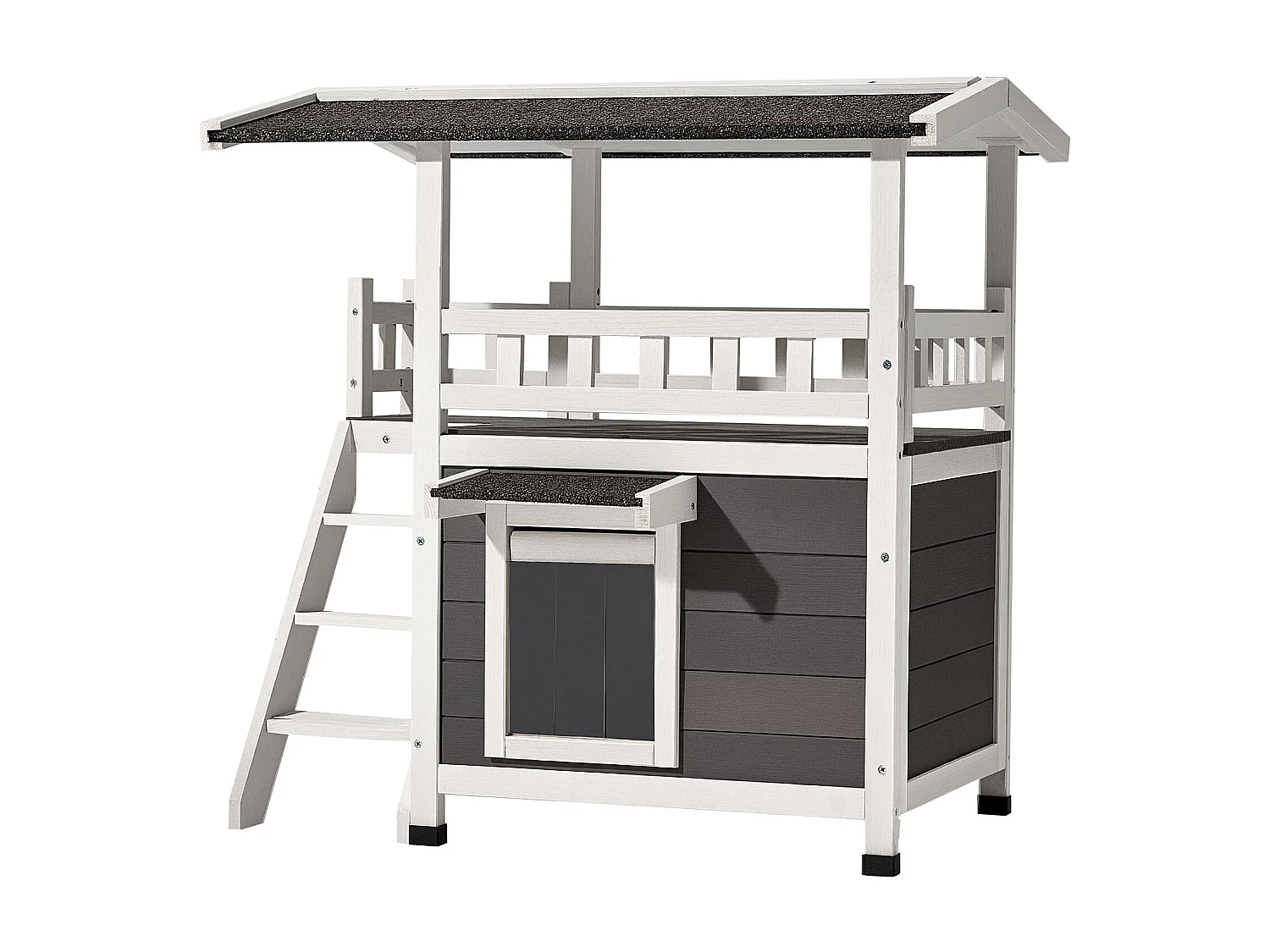 Verhoogd Kattenhuis SucceBuy, 76,2 x 56,3 x 77,4 cm, Buiten Kattenhuis 2 Verdiepingen, Houten Schuilplaats met Trappen, Ruimte Kamer, Asfaltdak