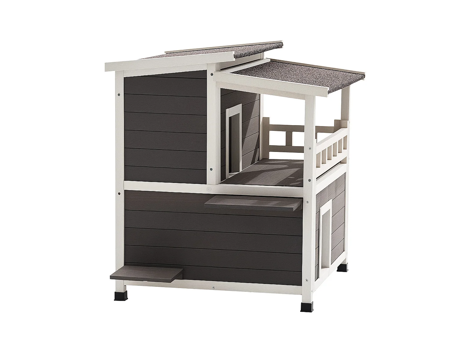 Erhöhtes Katzenhaus SucceBuy, 84 x 75 x 82 cm, Außen-Katzenhaus Isolierung aus Schaumstoff, Holzunterstand 2 Etagen, mit Balkon, für 1-3 Wildkatzen