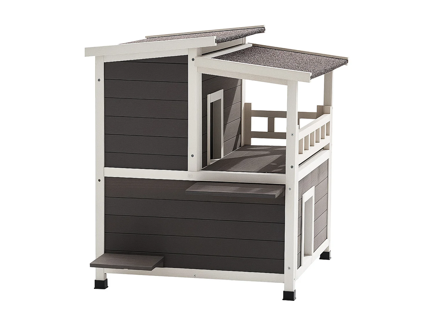 Casa de Gato Elevada SucceBuy, 84 x 75 x 82 cm, Nicho para Gato Externo Isolamento em Espuma, Abrigo de Madeira 2 Andares,  para 1-3 Gatos Selvagens