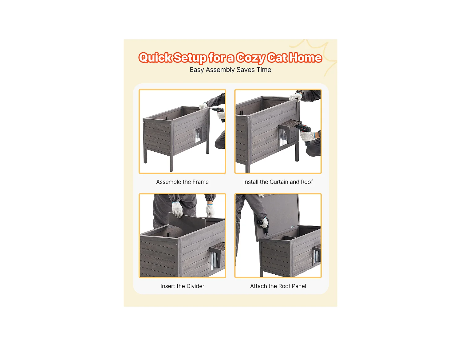 Erhöhtes Beheizbares Katzenhaus SucceBuy, 87x53,5x69 cm, Außen-Katzenhaus mit Heizkissen, Holzunterstand mit Klapptür, Asphaltdach