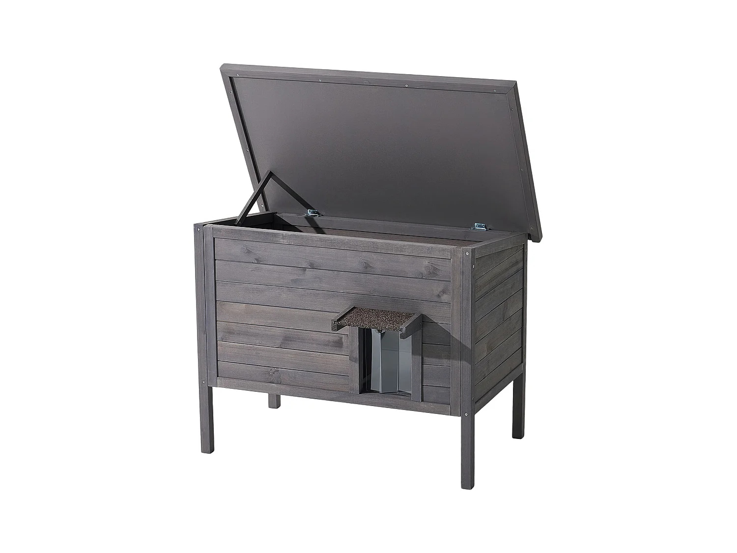 Erhöhtes Beheizbares Katzenhaus SucceBuy, 87x53,5x69 cm, Außen-Katzenhaus mit Heizkissen, Holzunterstand mit Klapptür, Asphaltdach