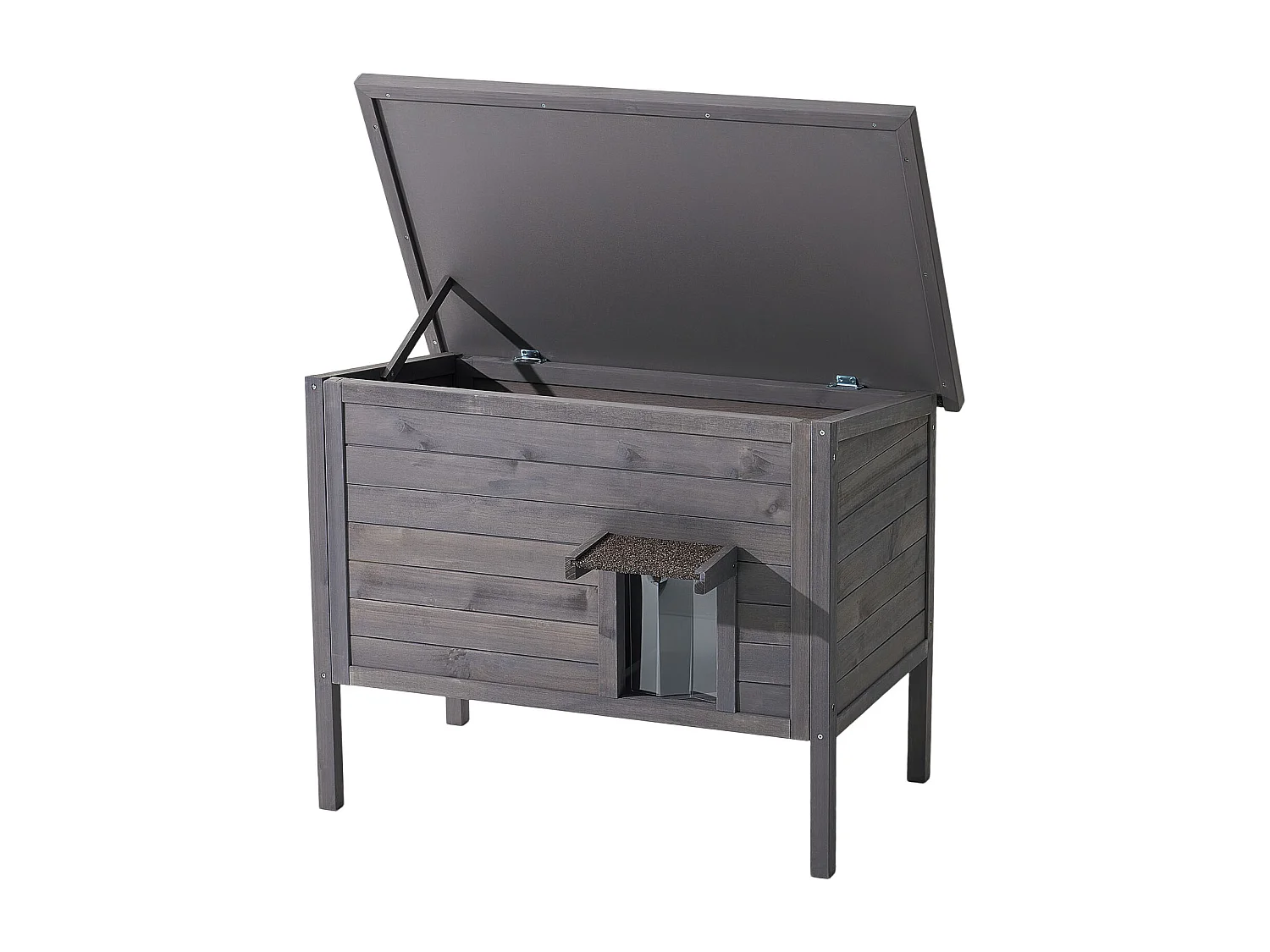 Maison Chat Surélevée Chauffante SucceBuy, 87x53,5x69 cm, Niche Chat Extérieur avec Coussin Chauffant, Abri en Bois avec Porte à Rabat, Toit en Asphalte