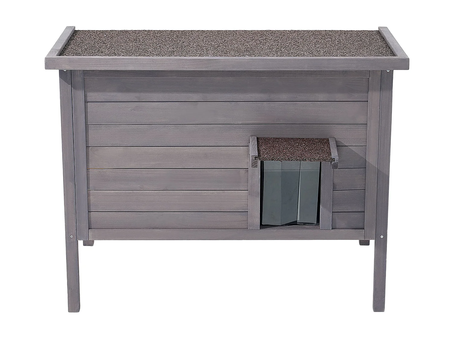 Maison Chat Surélevée Chauffante SucceBuy, 87x53,5x69 cm, Niche Chat Extérieur avec Coussin Chauffant, Abri en Bois avec Porte à Rabat, Toit en Asphalte