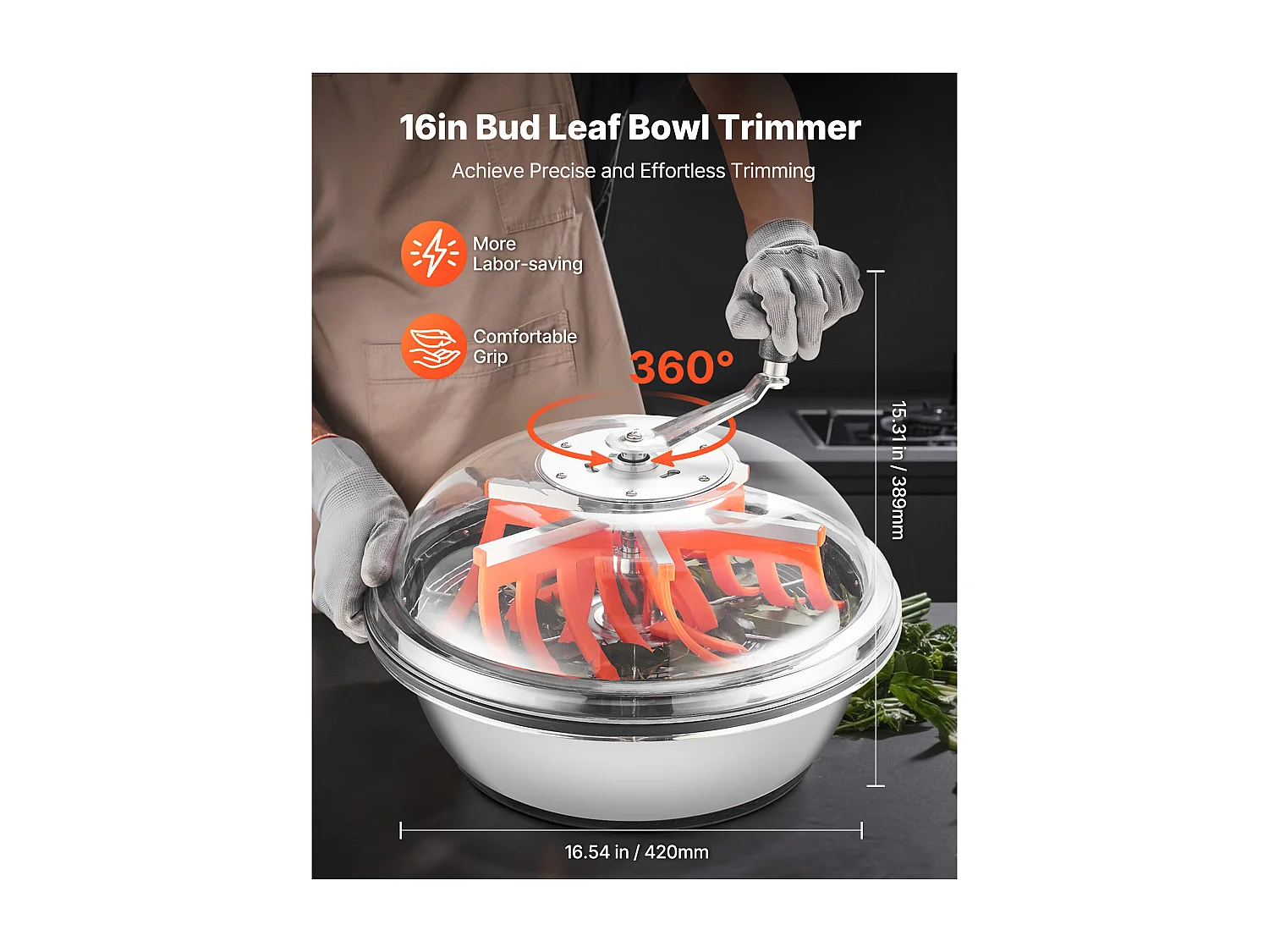 Effeuilleuse Manuelle SucceBuy 42 cm Coupe-bourgeons Lame en Acier Inoxydable, Bol à Découpe Hydroponique Humide et Sèche, Coupe Rotative Torsadée