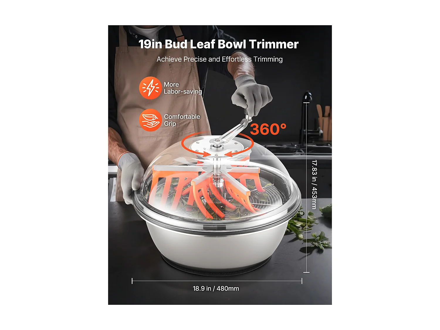 Handmatige Ontblader SucceBuy 49 cm Knoopsnijder Mes van RVS, Snijkom Hydroponisch Nat en Droog, Roterende Gedraaide Snit