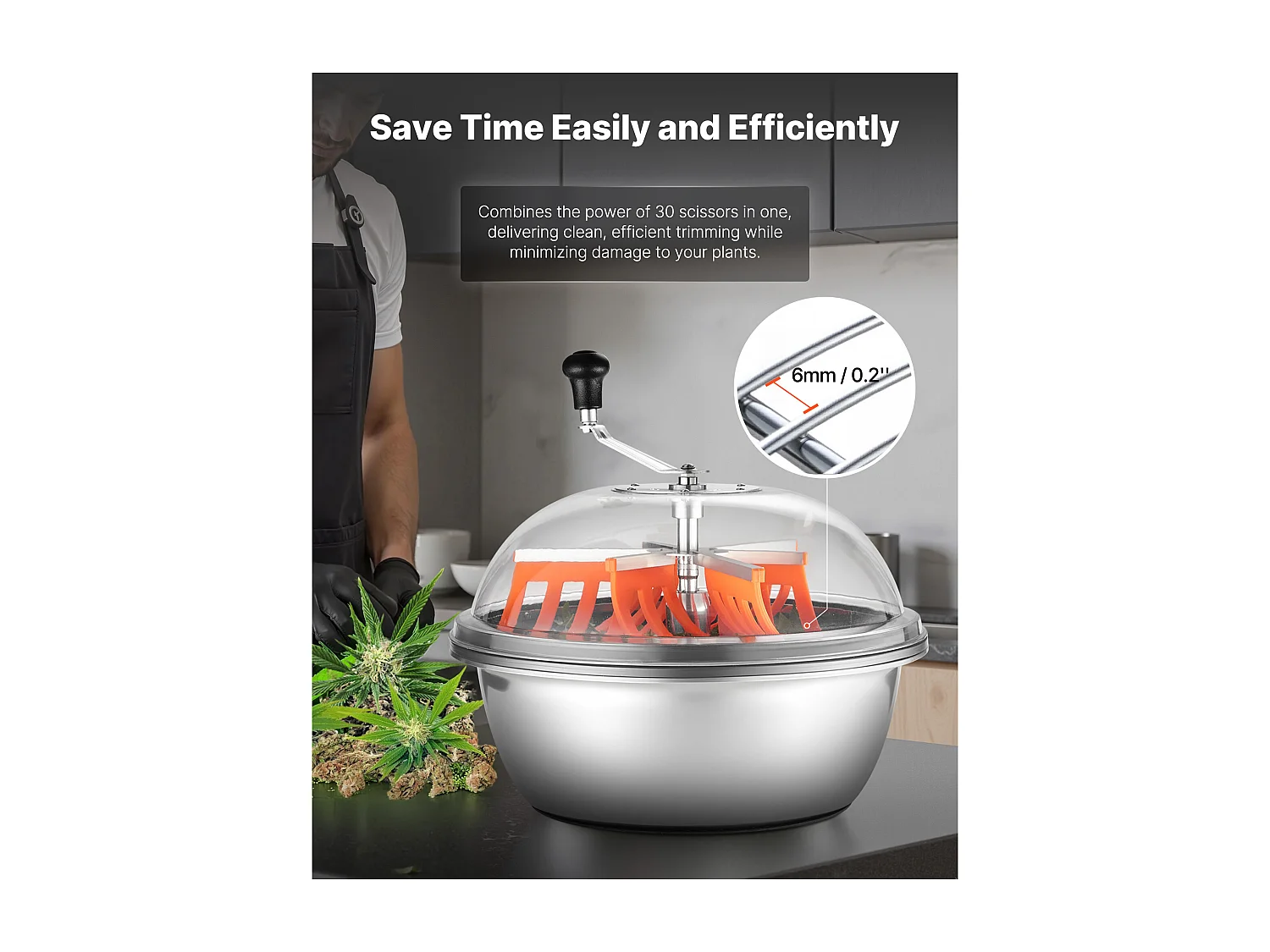 Handmatige Ontblader SucceBuy 49 cm Knoopsnijder Mes van RVS, Snijkom Hydroponisch Nat en Droog, Roterende Gedraaide Snit