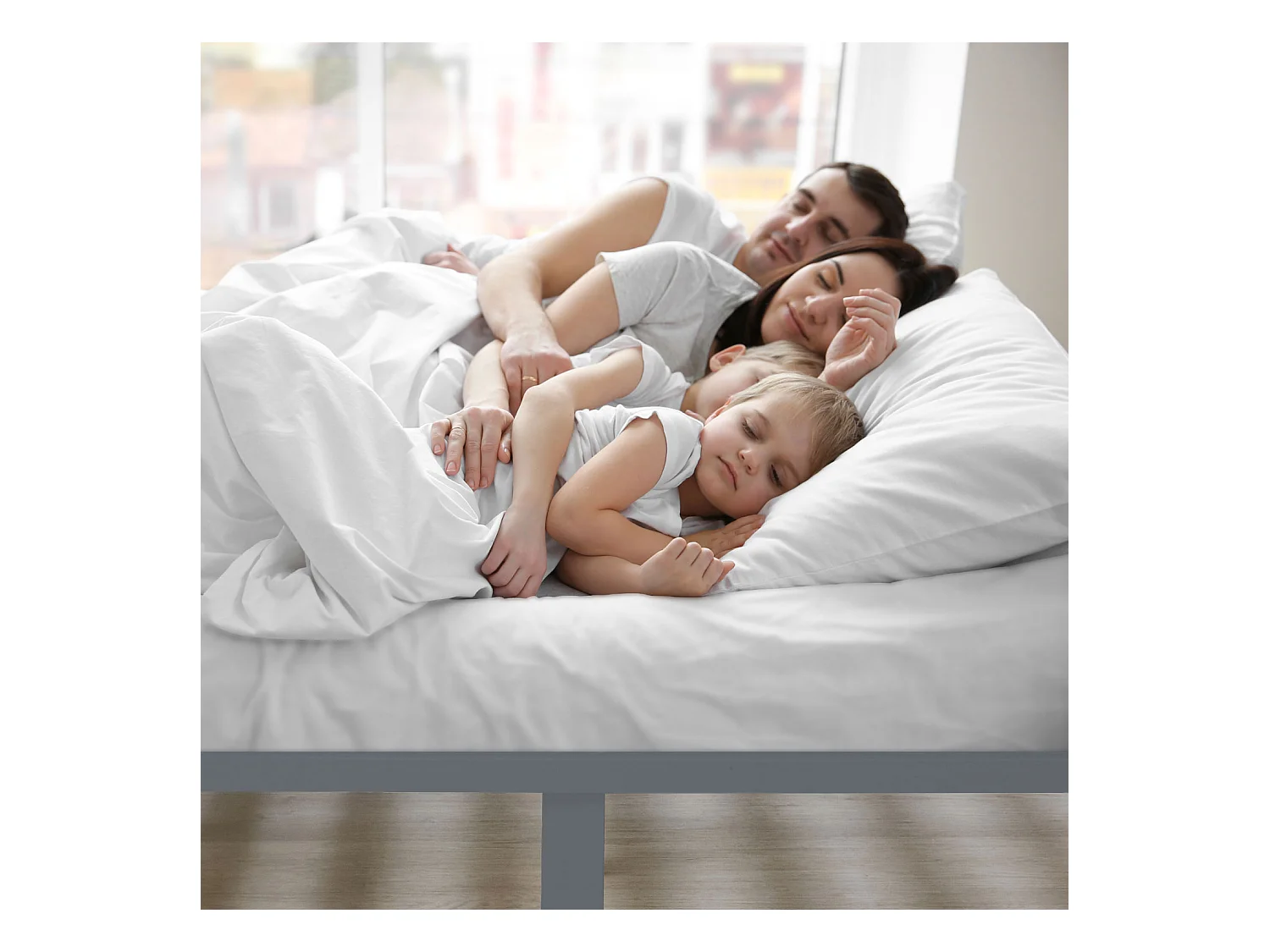 Łóżko rodzinne 270x200 cm, szare, drewniana paleta łóżkowa