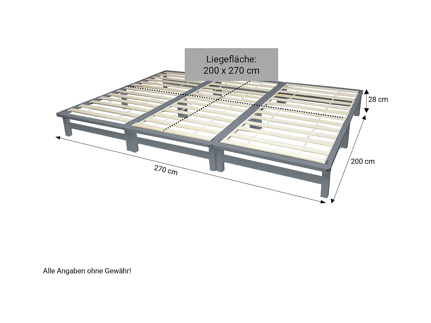 Łóżko rodzinne 270x200 cm, szare, drewniana paleta łóżkowa