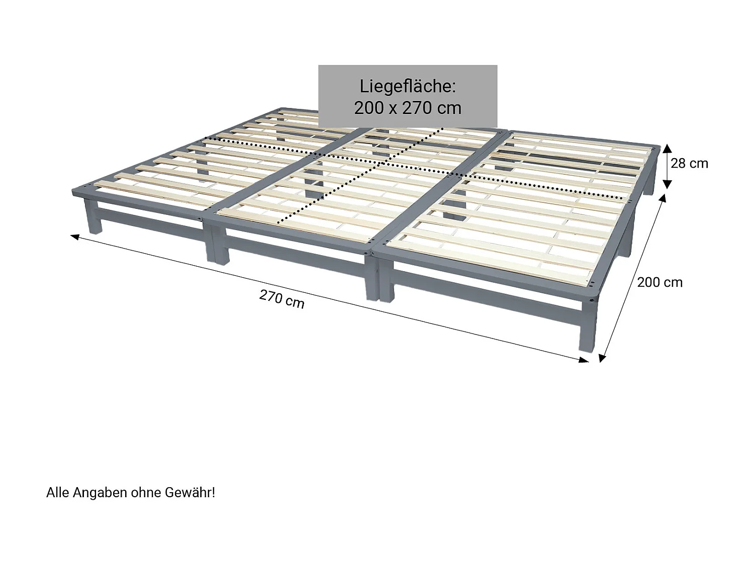 Cama familiar 270x200 cm cama pallet de madera gris