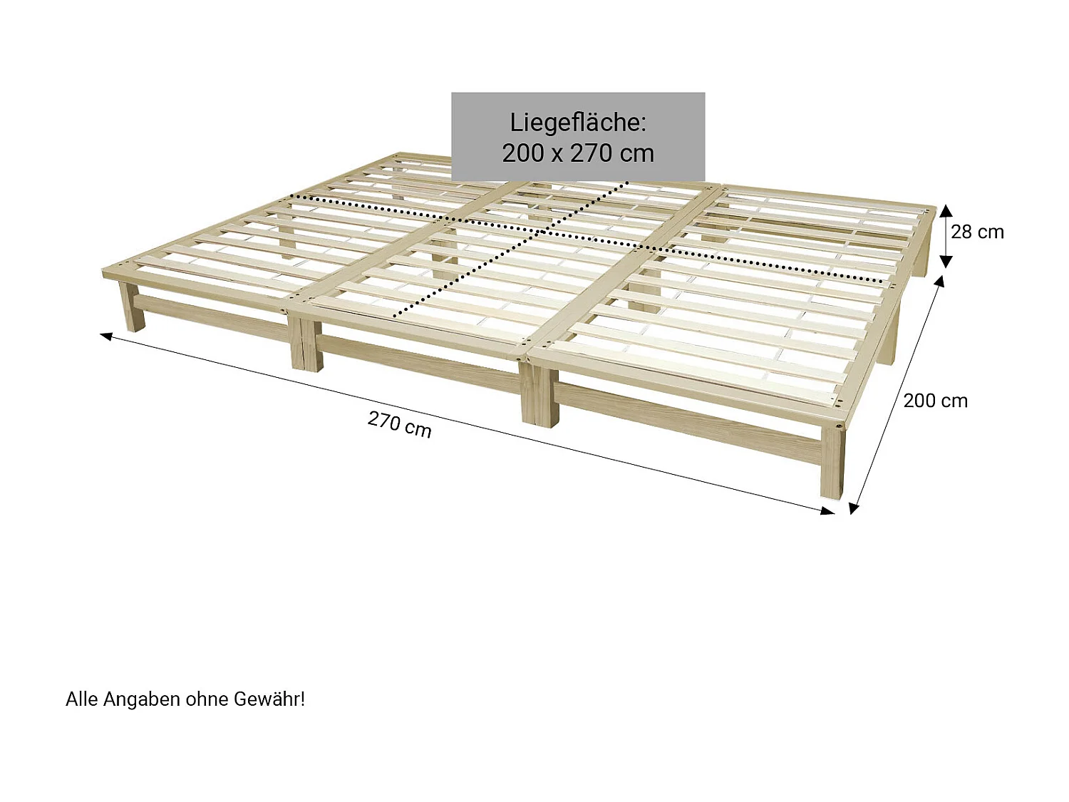 Bed 270x200 cm Massief Frame Futon