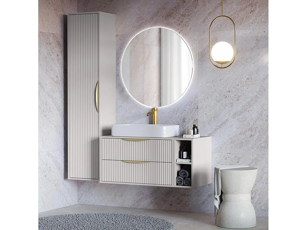 Armário de casa de banho 170x38x33 cm branco sujo anvers