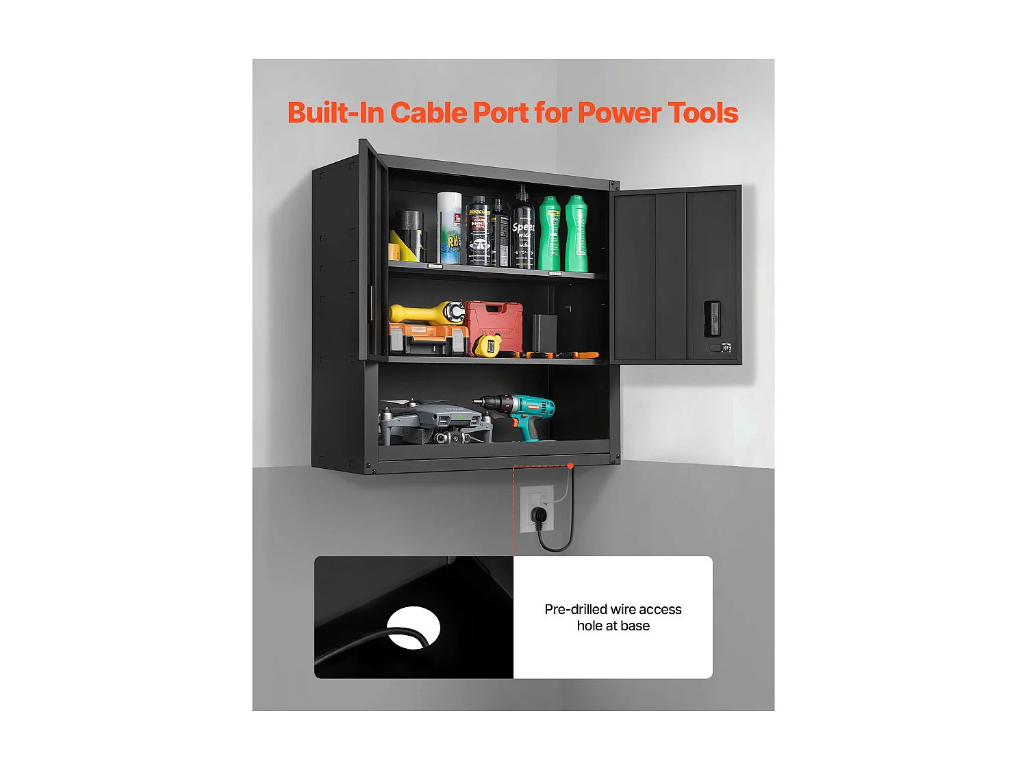 Wandschrank Werkstatt SucceBuy, 76,2 x 31 x 76,2 cm, Werkzeugschrank Garage Hängend aus Metall, Wandlagerung, mit Verriegelbarer Tür, Kapazität 163,3 kg