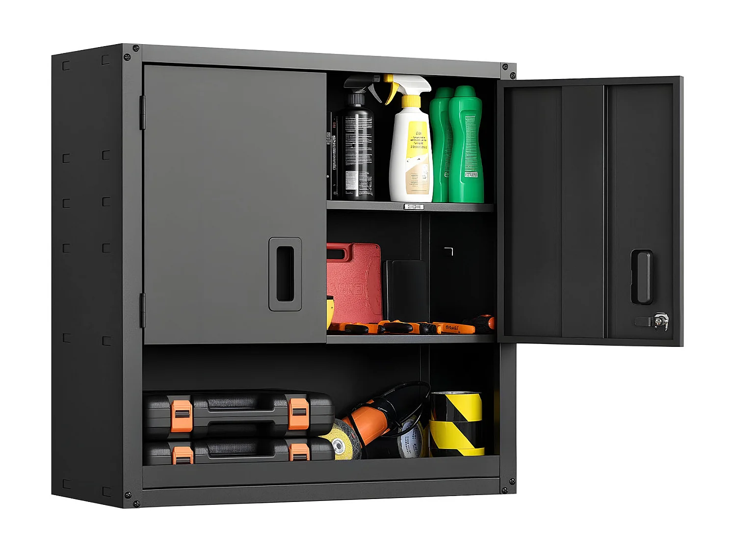 Wandschrank Werkstatt SucceBuy, 76,2 x 31 x 76,2 cm, Werkzeugschrank Garage Hängend aus Metall, Wandlagerung, mit Verriegelbarer Tür, Kapazität 163,3 kg