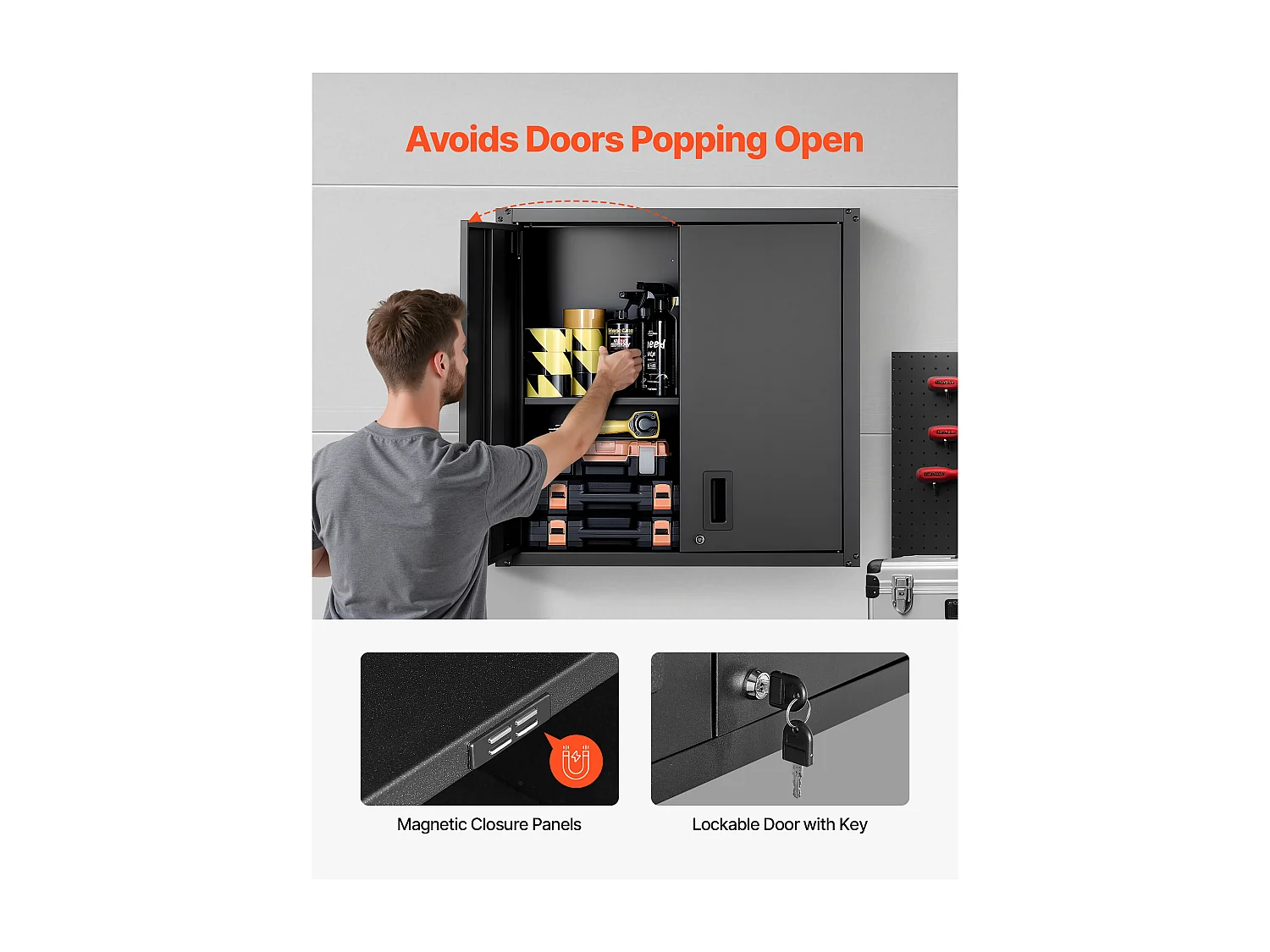 Armoire Murale Atelier SucceBuy, 76,2 x 31 x 76,2 cm, Armoire à Outils Garage Suspendue, Rangement Mural, avec Porte Verrouillable, Capacité 108,86 kg