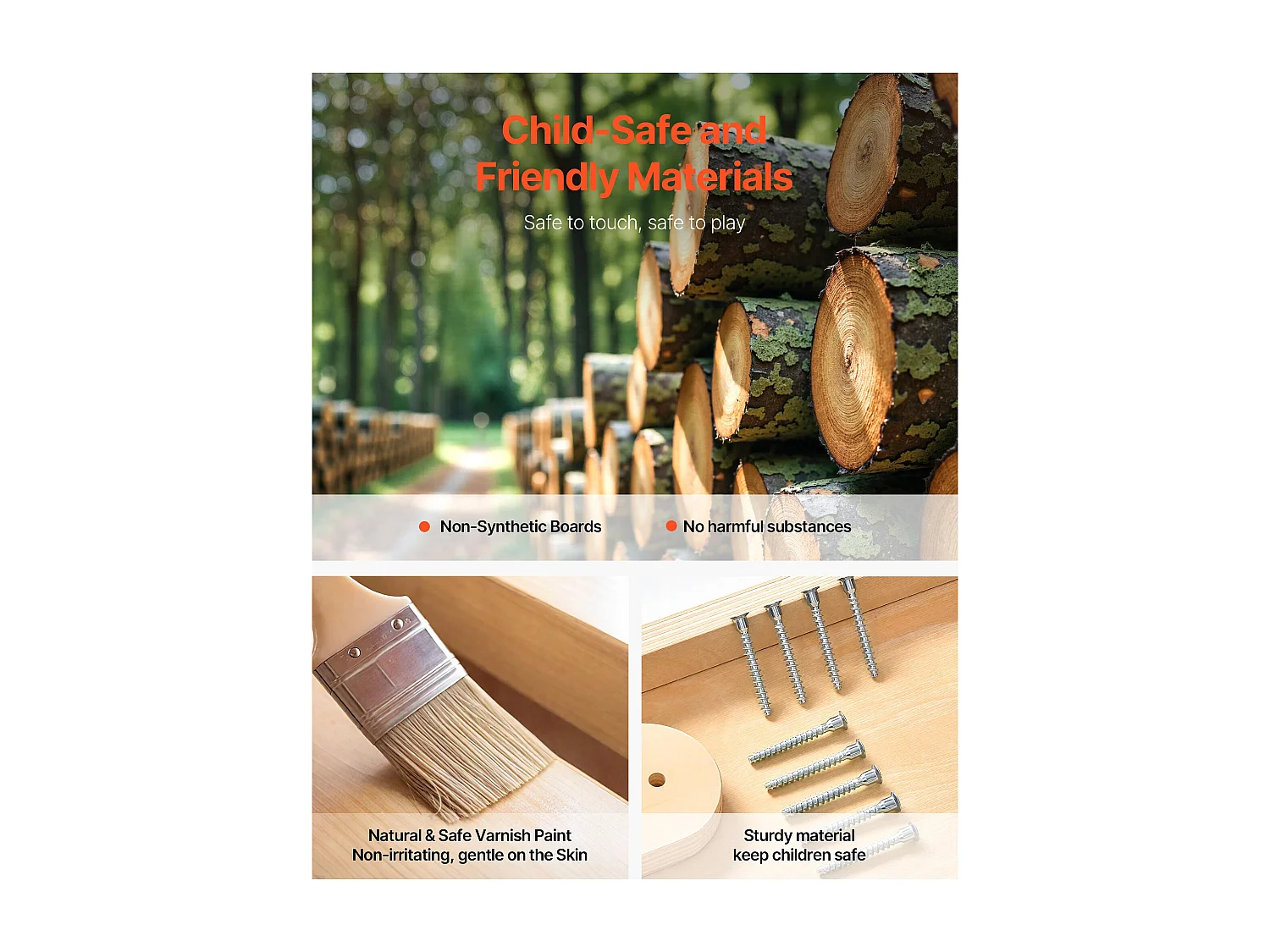 Parque Infantil Interior SucceBuy de Madeira 4-em-1, com Parede de Escalada, Escorregador, Escada de Madeira e Anéis de Ginástica, Estrutura de Brinquedo