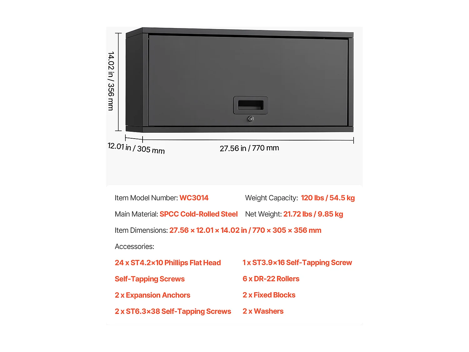 Wandschrank SucceBuy Werkstatt, 77 x 30,5 x 35,6 cm, Werkzeugschrank Garage Hängend Metall, Wandlagerung, mit Klapptür, Tragfähigkeit 54,5 kg