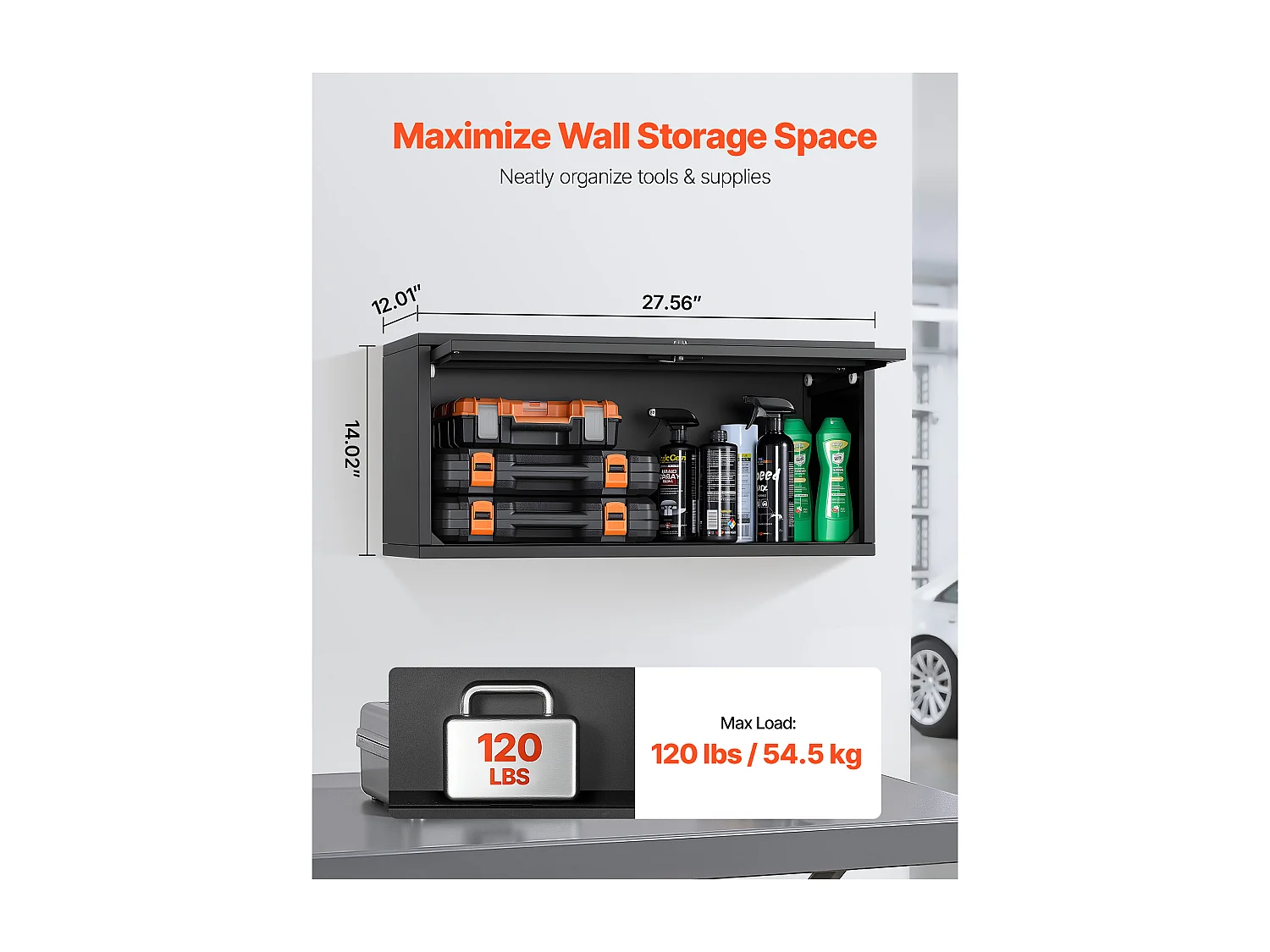 Wandschrank SucceBuy Werkstatt, 77 x 30,5 x 35,6 cm, Werkzeugschrank Garage Hängend Metall, Wandlagerung, mit Klapptür, Tragfähigkeit 54,5 kg