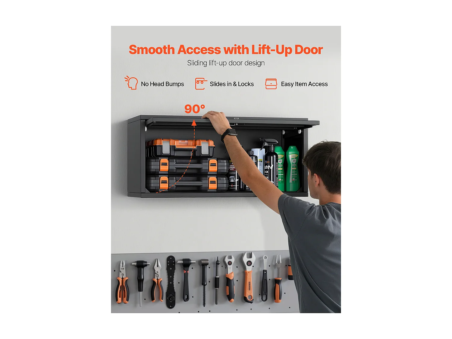 Wandschrank SucceBuy Werkstatt, 77 x 30,5 x 35,6 cm, Werkzeugschrank Garage Hängend Metall, Wandlagerung, mit Klapptür, Tragfähigkeit 54,5 kg