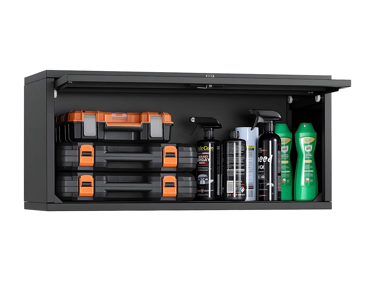 Wandschrank SucceBuy Werkstatt, 77 x 30,5 x 35,6 cm, Werkzeugschrank Garage Hängend Metall, Wandlagerung, mit Klapptür, Tragfähigkeit 54,5 kg