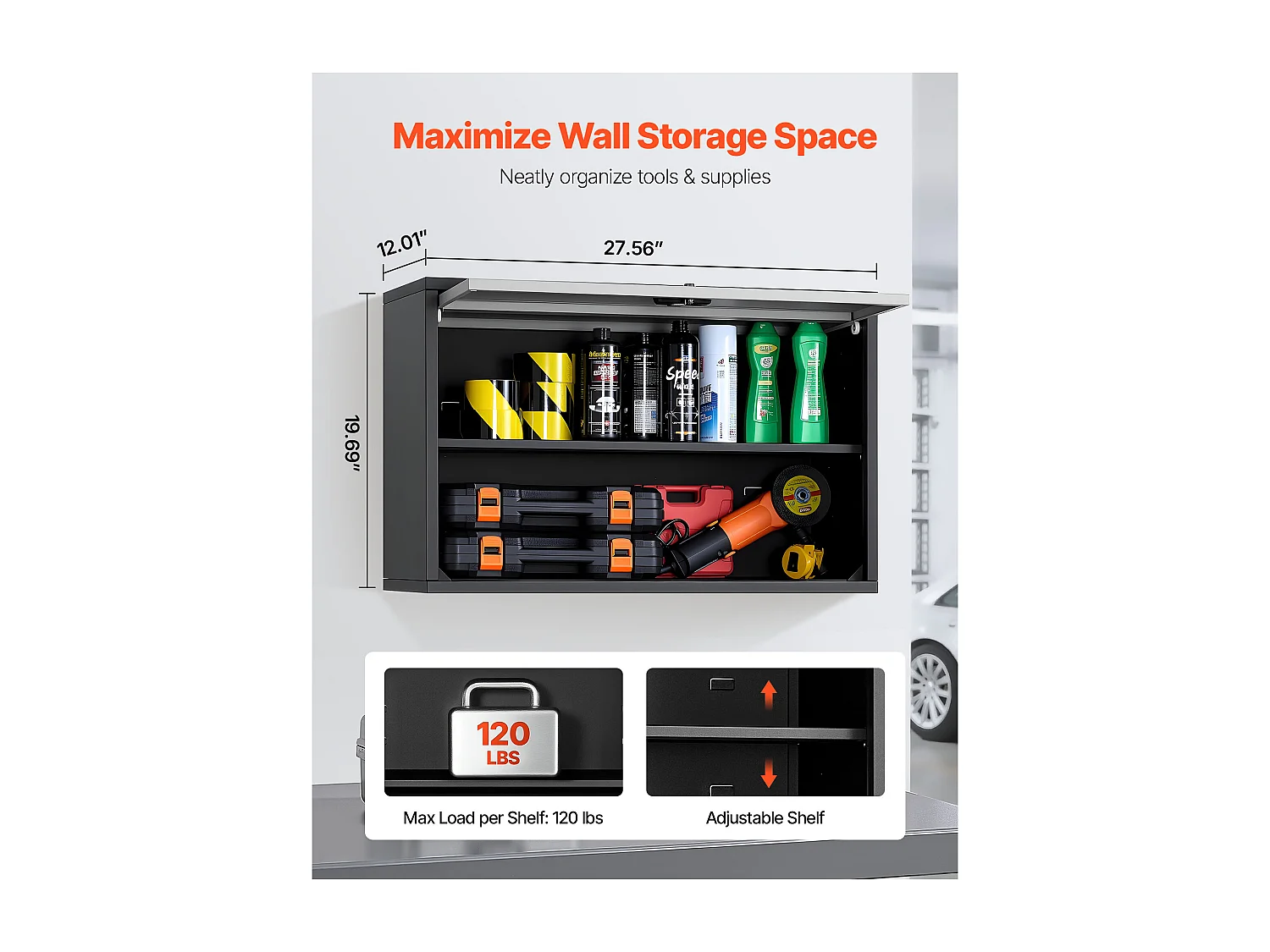 Wandschrank Werkstatt SucceBuy, 77 x 30,5 x 50 cm, Werkzeugschrank Garage Hängend Metall, Wandlagerung, mit Klapptür, Tragfähigkeit 108,86 kg