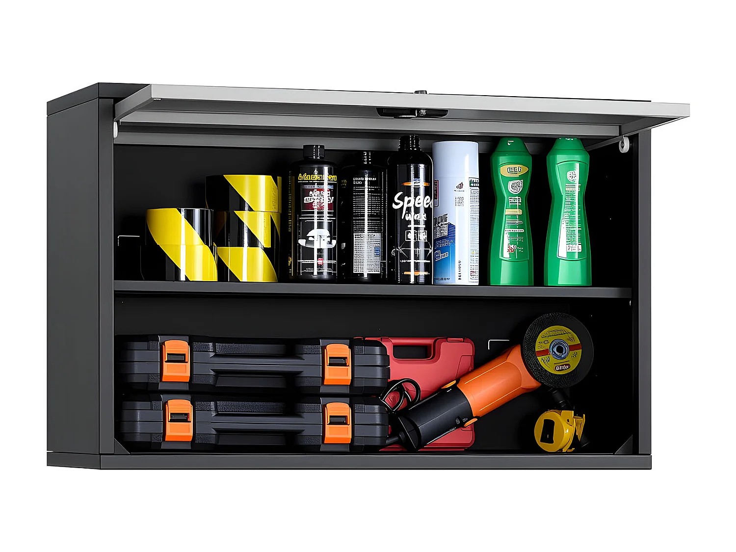 Wandschrank Werkstatt SucceBuy, 77 x 30,5 x 50 cm, Werkzeugschrank Garage Hängend Metall, Wandlagerung, mit Klapptür, Tragfähigkeit 108,86 kg