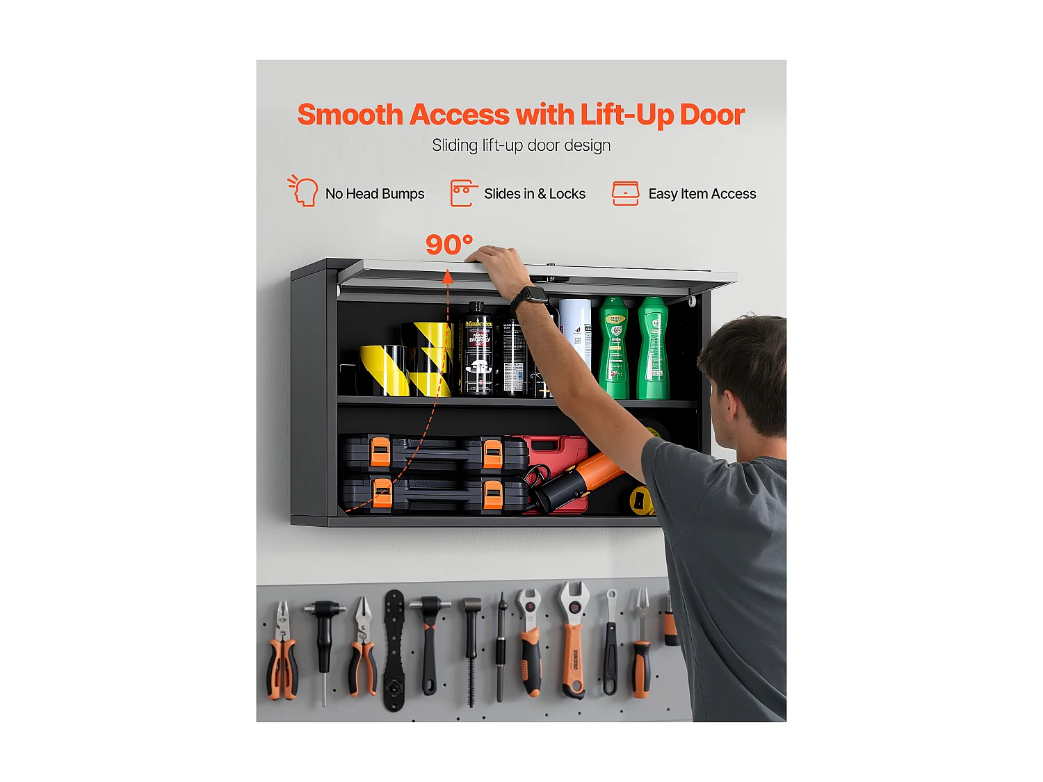 Armoire Murale Atelier SucceBuy, 77 x 30,5 x 50 cm, Armoire à Outils Garage Suspendue Métal, Rangement Mural, avec Porte Rabattable, Capacité de Charge 108,86 kg