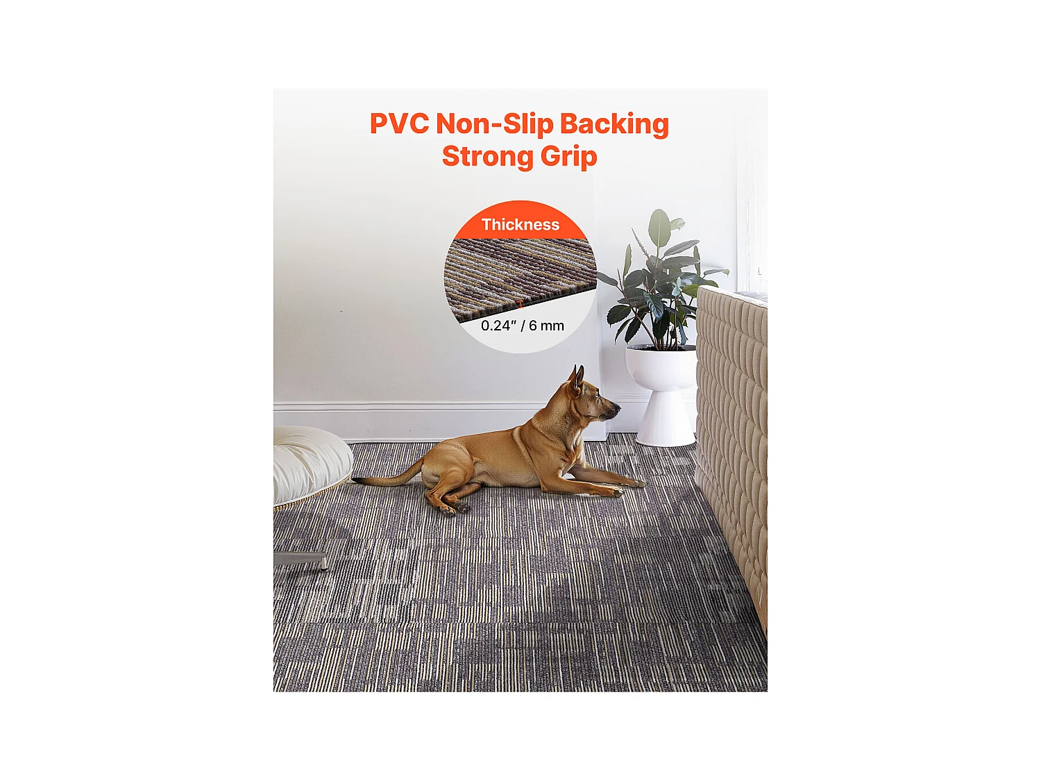 Dalle de Moquette Réutilisable SucceBuy, 61 x 61 cm, Lot de 24, Couverture 8,9 ㎡, Épaisseur 6 mm, à Poils Ras, Revêtement de Sol Doux Modulaire Carré