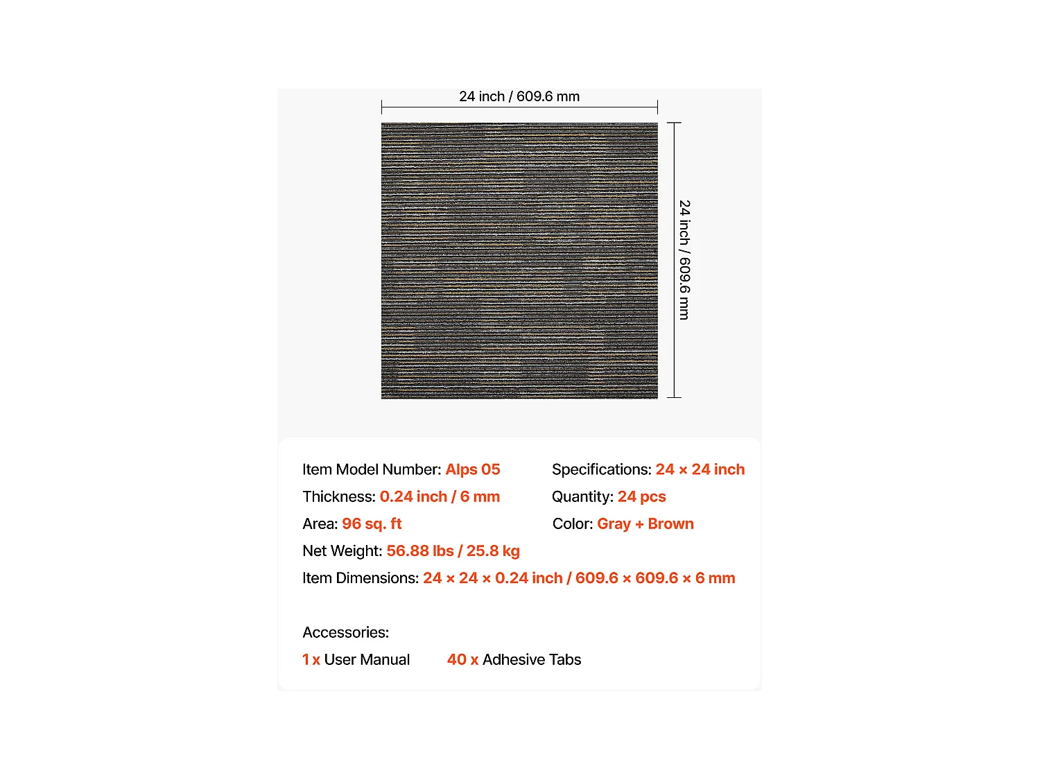 Baldosa de Alfombra Reutilizable SucceBuy, 61 x 61 cm, Lote de 24, Cobertura 8,9 ㎡, Espesor 6 mm, de Pelo Corto, Revestimiento de Suelo Suave Modular Cuadrado