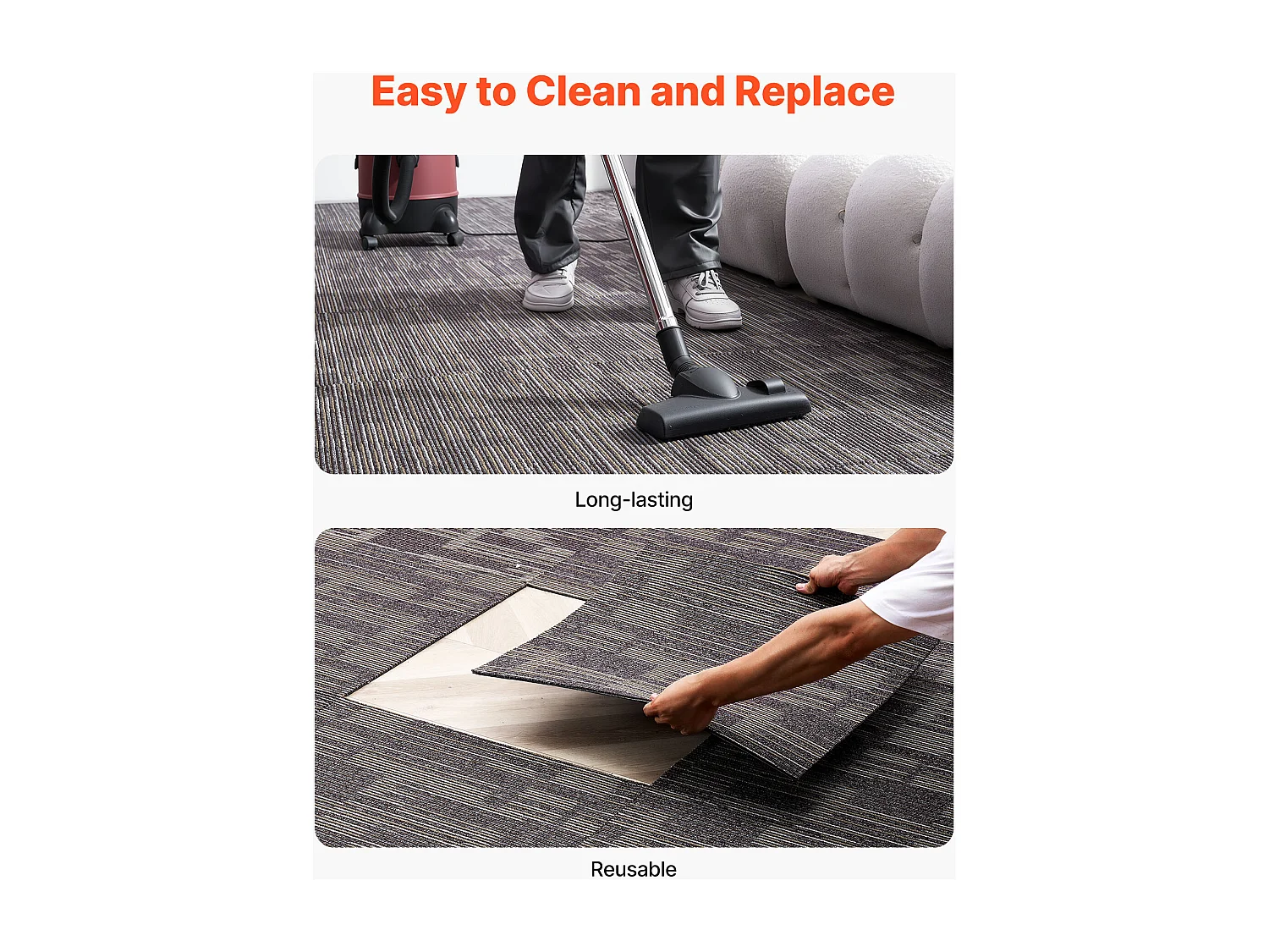 Dalle de Moquette Réutilisable SucceBuy, 61 x 61 cm, Lot de 24, Couverture 8,9 ㎡, Épaisseur 6 mm, à Poils Ras, Revêtement de Sol Doux Modulaire Carré