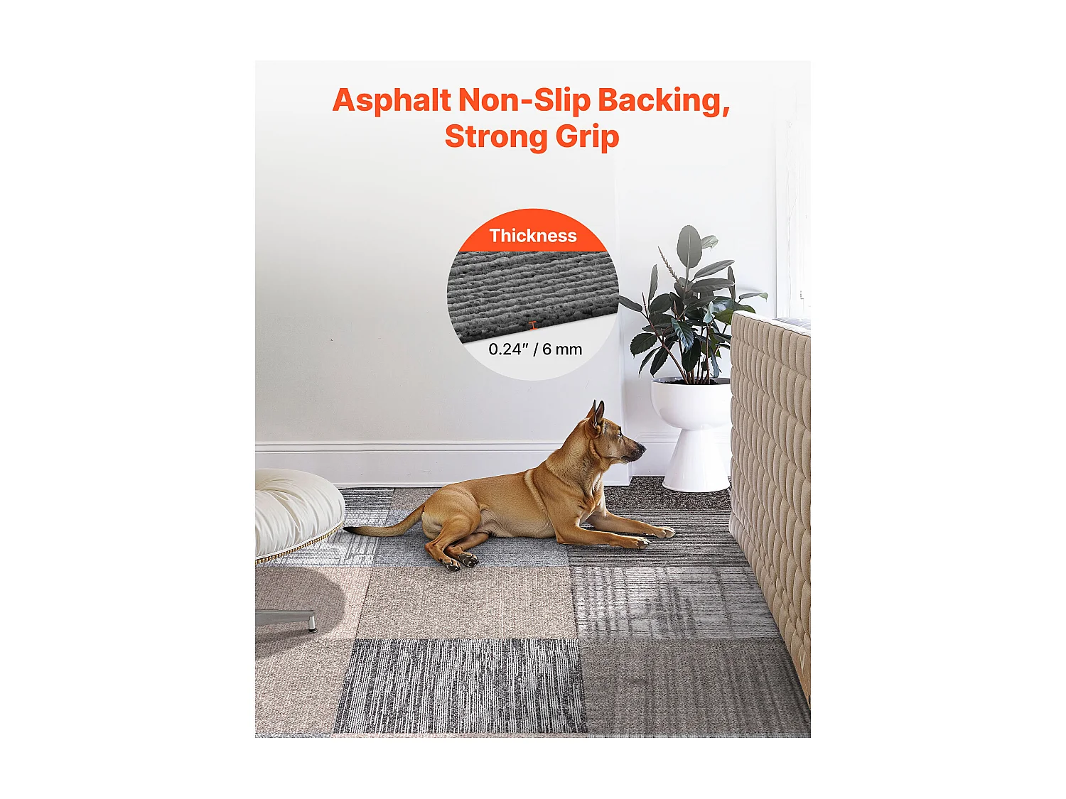 Piastrella di Moquette Riutilizzabile SucceBuy, 50 x 50 cm, Lotto di 24, Copertura 6 ㎡, Spessore 6 mm, Rivestimento del Pavimento Morbido Modulare Quadrato