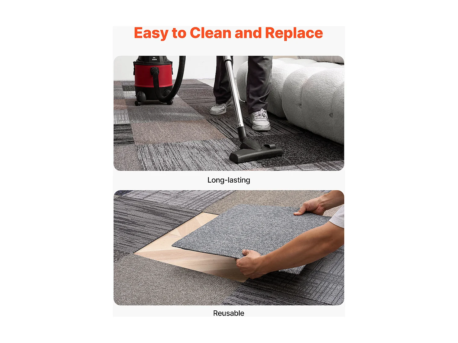 Piastrella di Moquette Riutilizzabile SucceBuy, 50 x 50 cm, Lotto di 24, Copertura 6 ㎡, Spessore 6 mm, Rivestimento del Pavimento Morbido Modulare Quadrato