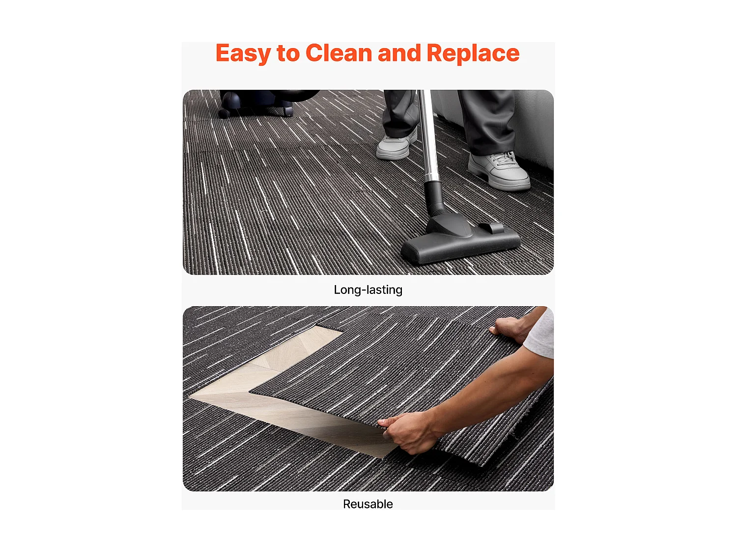 Dalle de Moquette Réutilisable SucceBuy, 61x61 cm, Lot de 24, Couverture 8,9 ㎡, Épaisseur 6 mm, à Poils Ras, Revêtement de Sol Doux Modulaire Carré pour Salon