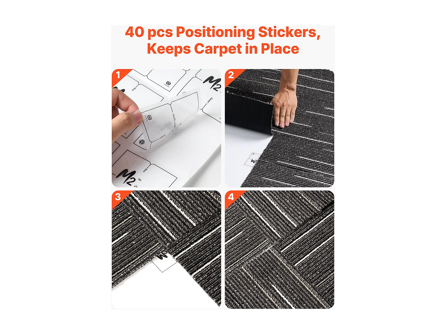 Dalle de Moquette Réutilisable SucceBuy, 61x61 cm, Lot de 24, Couverture 8,9 ㎡, Épaisseur 6 mm, à Poils Ras, Revêtement de Sol Doux Modulaire Carré pour Salon