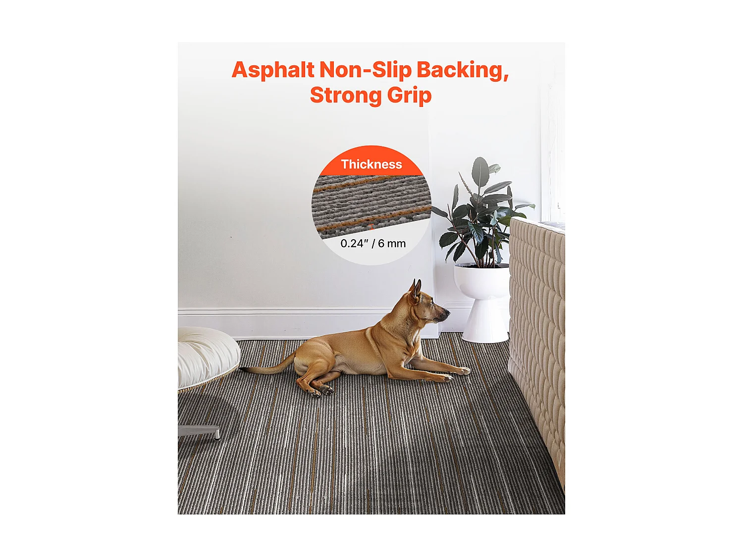 Dalle de Moquette Réutilisable SucceBuy, 61 x 61 cm, Lot de 24, Couverture 8,9 ㎡, Épaisseur 6 mm, à Poils Ras, Revêtement de Sol Doux Modulaire et Carré, Marron