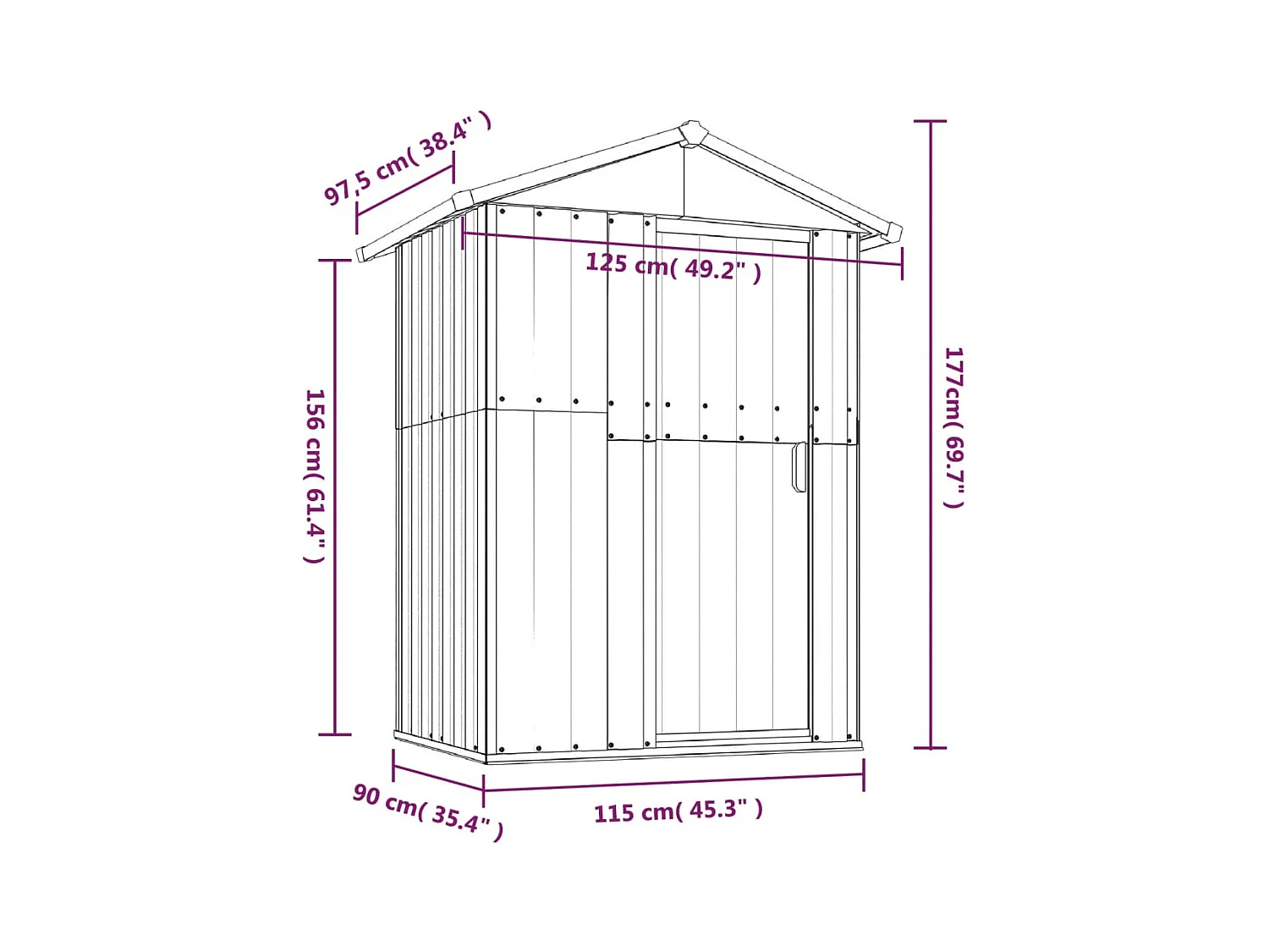 Nysse  Abri de jardin Gris 126x97,5x177 cm Acier galvanisé