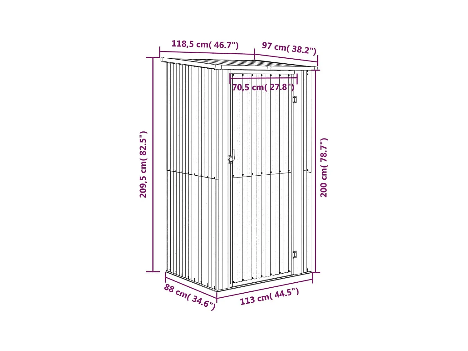 Perdir  Abri de jardin Gris 118,5x97x209,5 cm Acier galvanisé