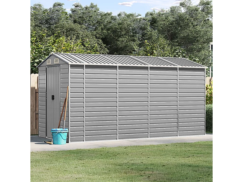 Tampa  Abri de jardin gris clair 191x385x198 cm acier galvanisé