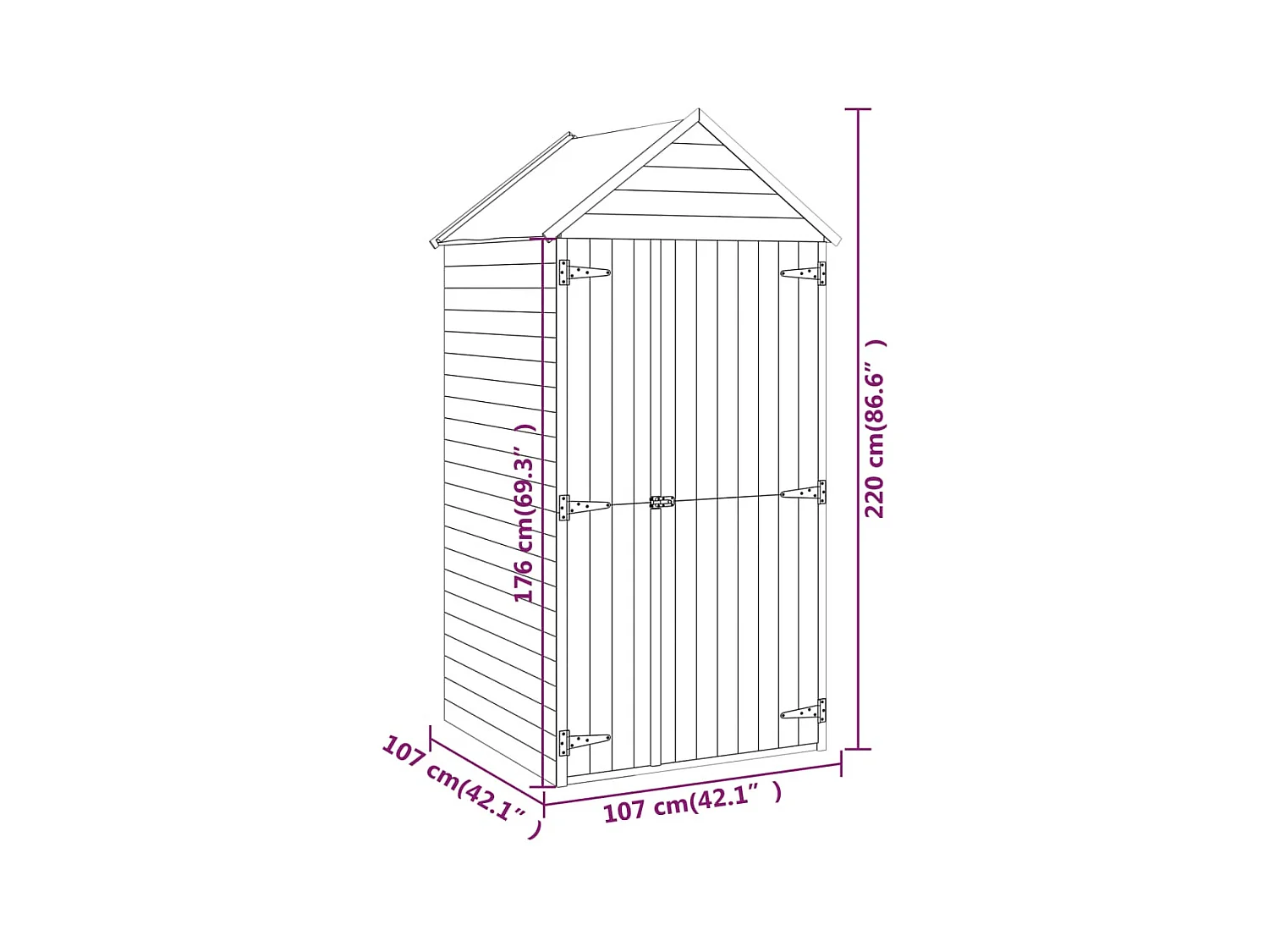 Sophie-Coralie  Abri à outils avec porte 107x107x220 cm Bois de pin imprégné