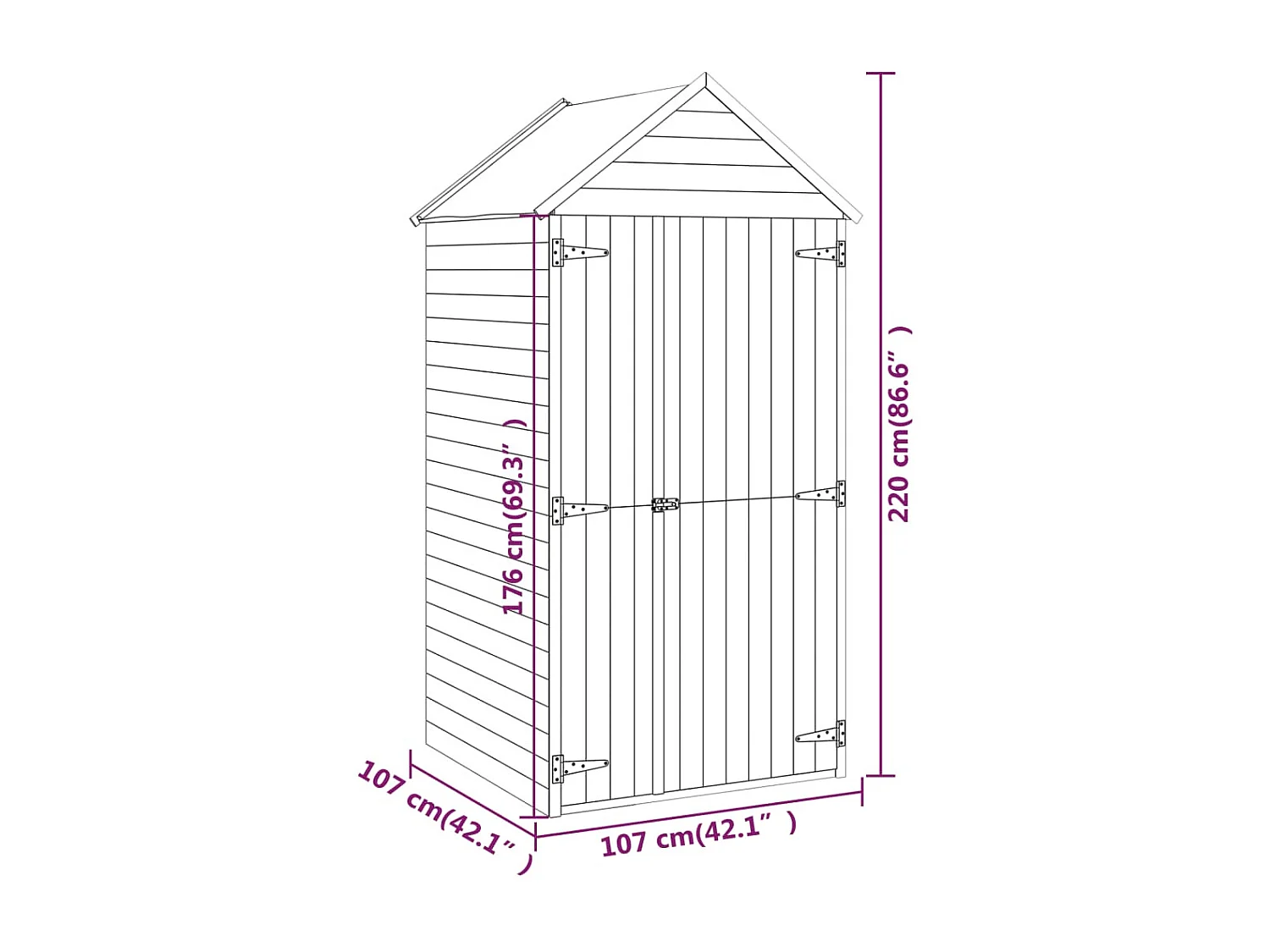 Sophie-Coralie  Abri à outils avec porte 107x107x220 cm Bois de pin imprégné