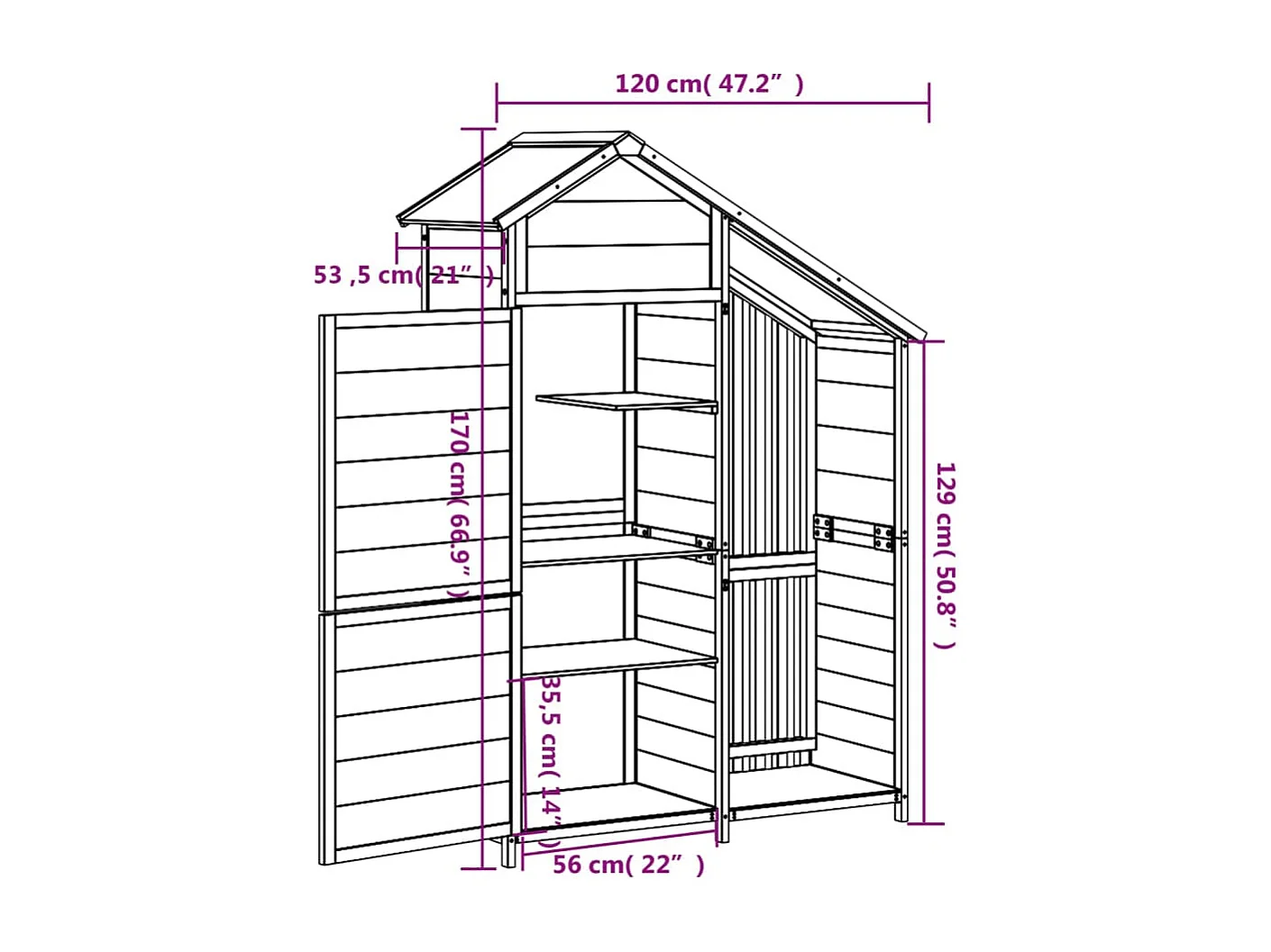 Ilmi  Tuinschuur 120x53,5x170 cm massief grenenhout mokkakleurig