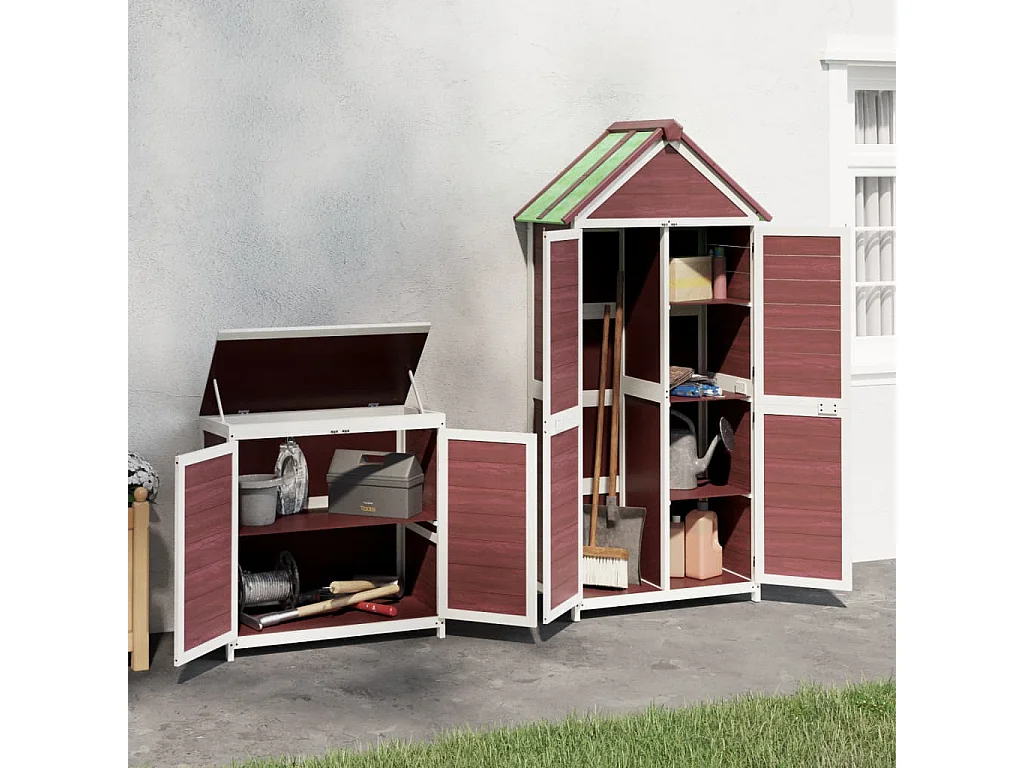 Veronique-Claire  Ensemble de remise à outils de jardin 2 pcs moka pin massif