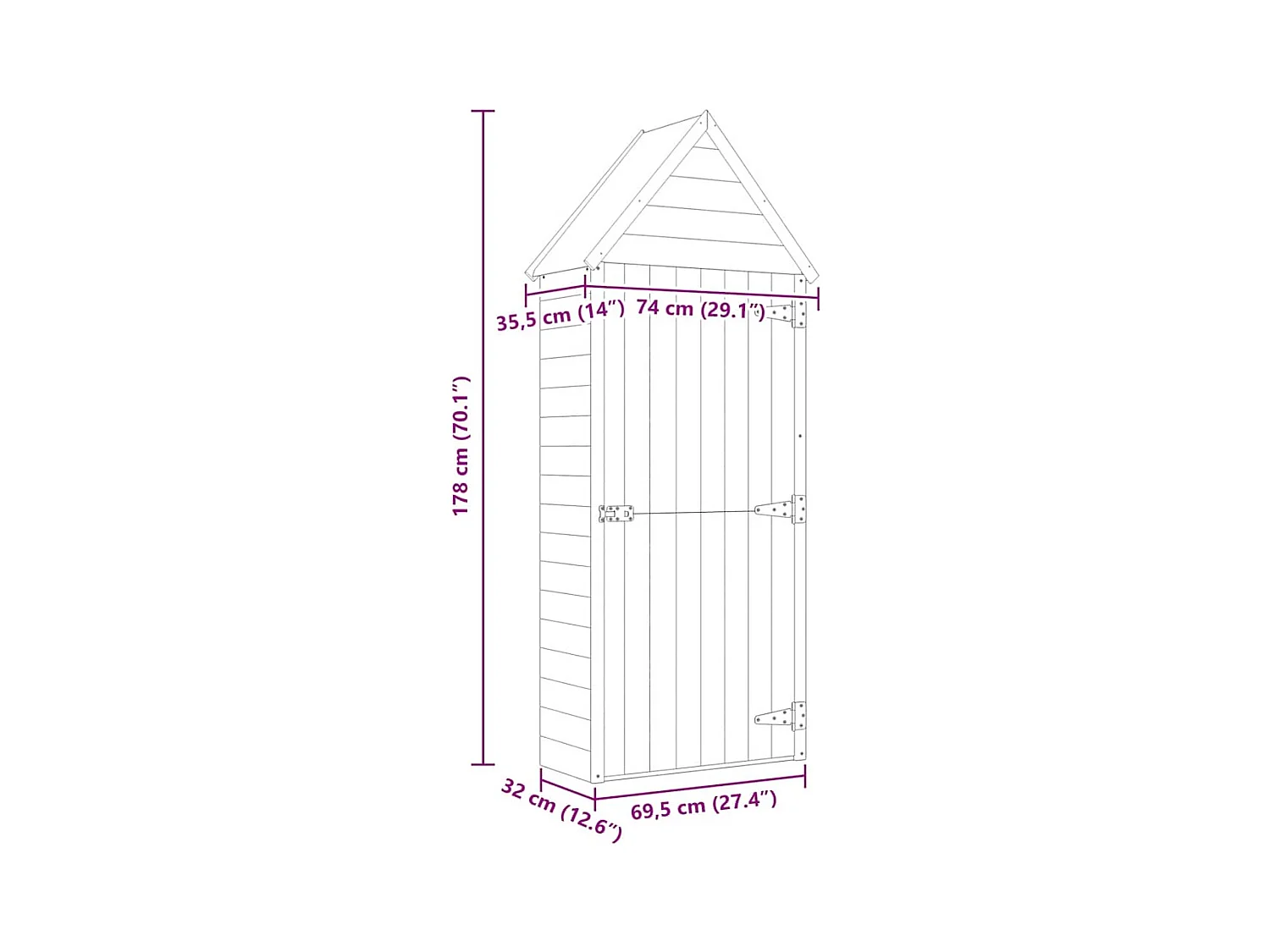 Sophie-Coralie  Abri à outils de jardin et porte 69,5x32x178cm Pinède imprégnée