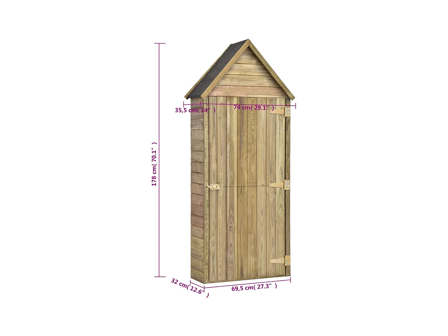 Sophie-Coralie  Abri à outils de jardin et porte 69,5x32x178cm Pinède imprégnée