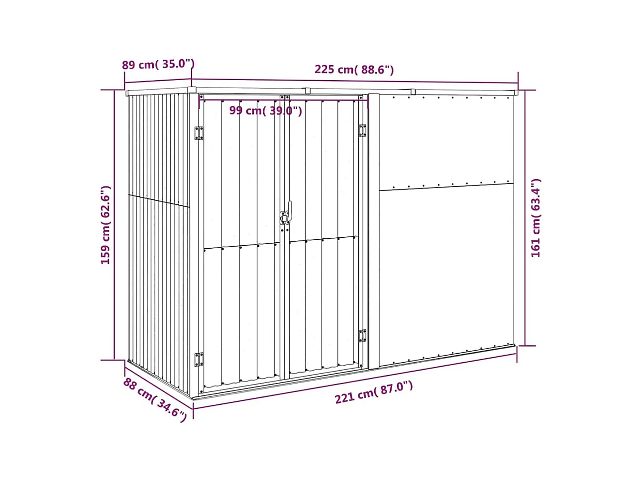 Nicole  Tuinschuur 225x89x161 cm gegalvaniseerd staal groen