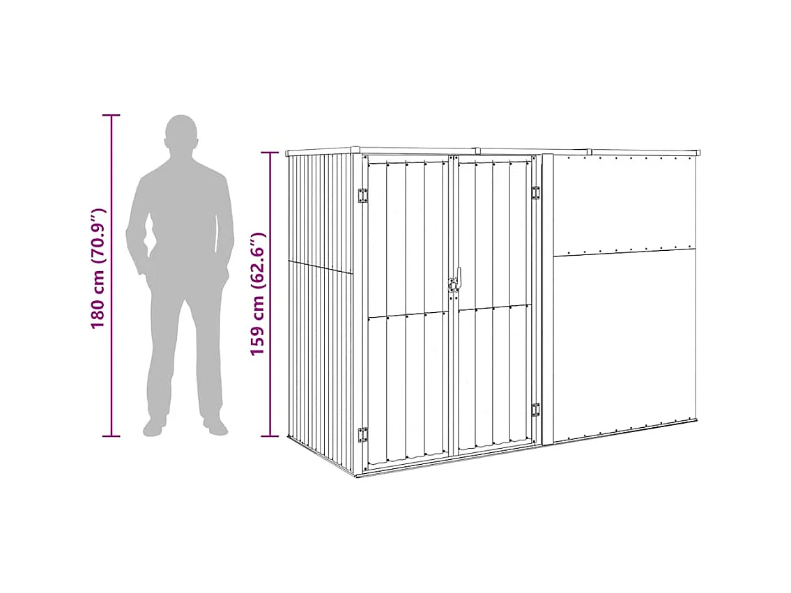 Nicole  Tuinschuur 225x89x161 cm gegalvaniseerd staal grijs