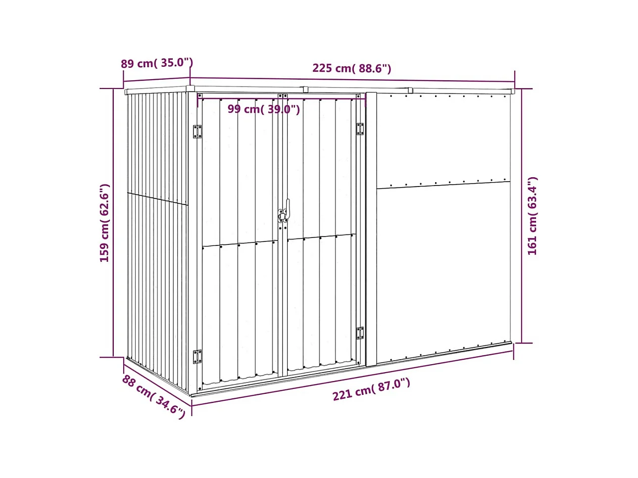 Nicole  Cobertizo herramientas jardín acero galvanizado 225x89x161