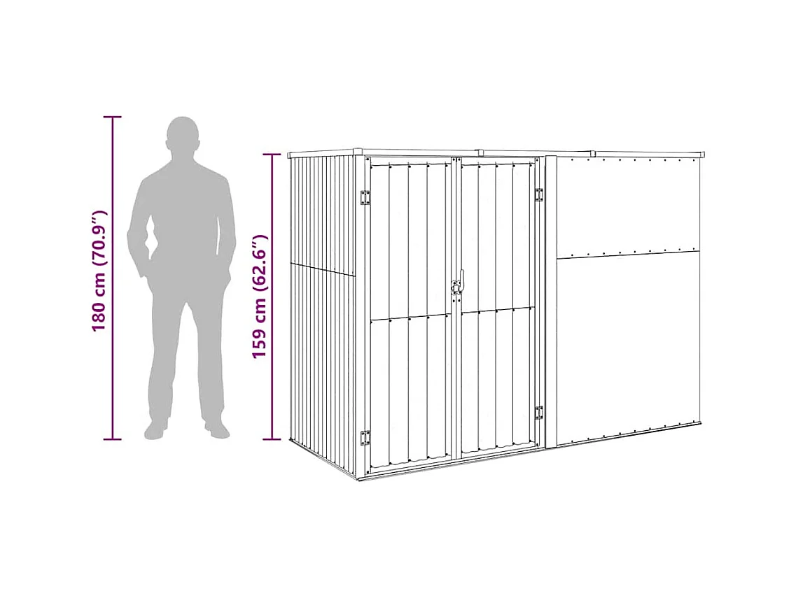 Nicole  Cobertizo herramientas jardín acero galvanizado 225x89x161