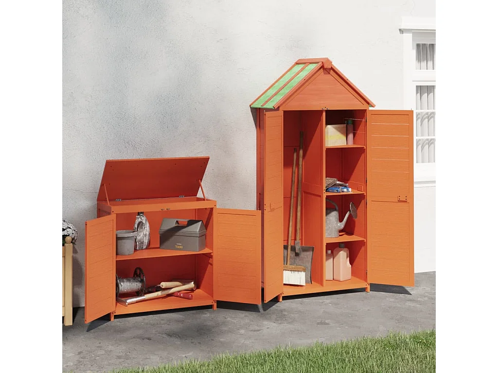 Veronique-Claire  Ensemble de remise à outils de jardin 2 pcs marron pin massif