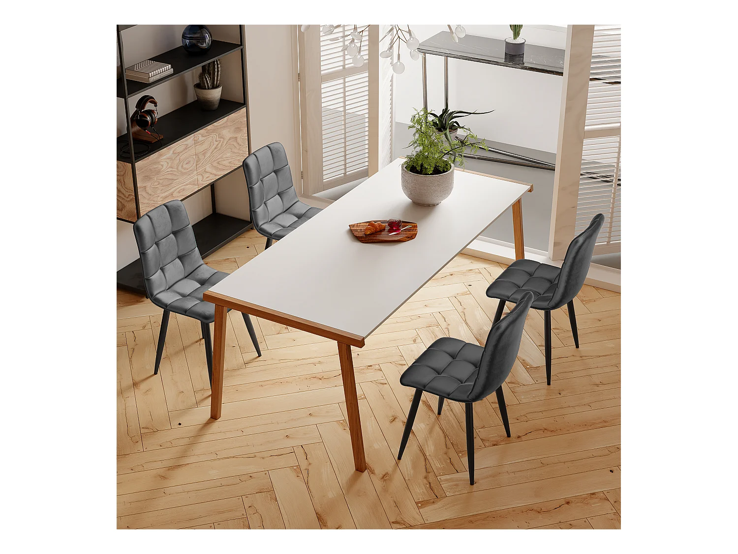 Lot de 4 chaises de salle à manger modernes rembourrées avec dossier, chaise de cuisine, chaise de salon, assise en velours, pour bureau, chambre à coucher, gris